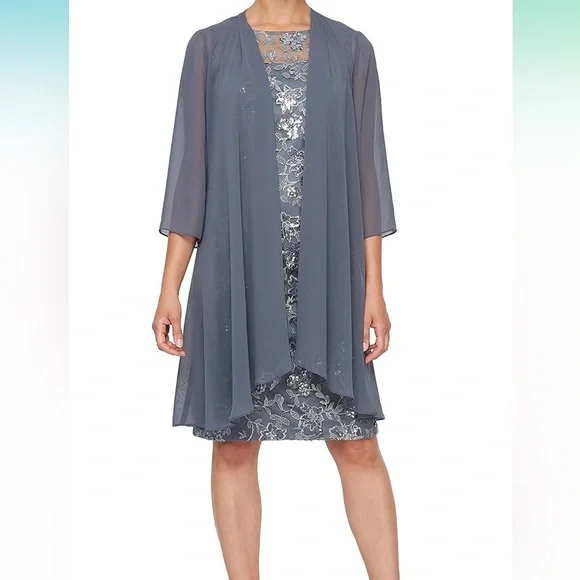 Alex Evenings Women's Short Embroidered Dress with Illusion Jacket